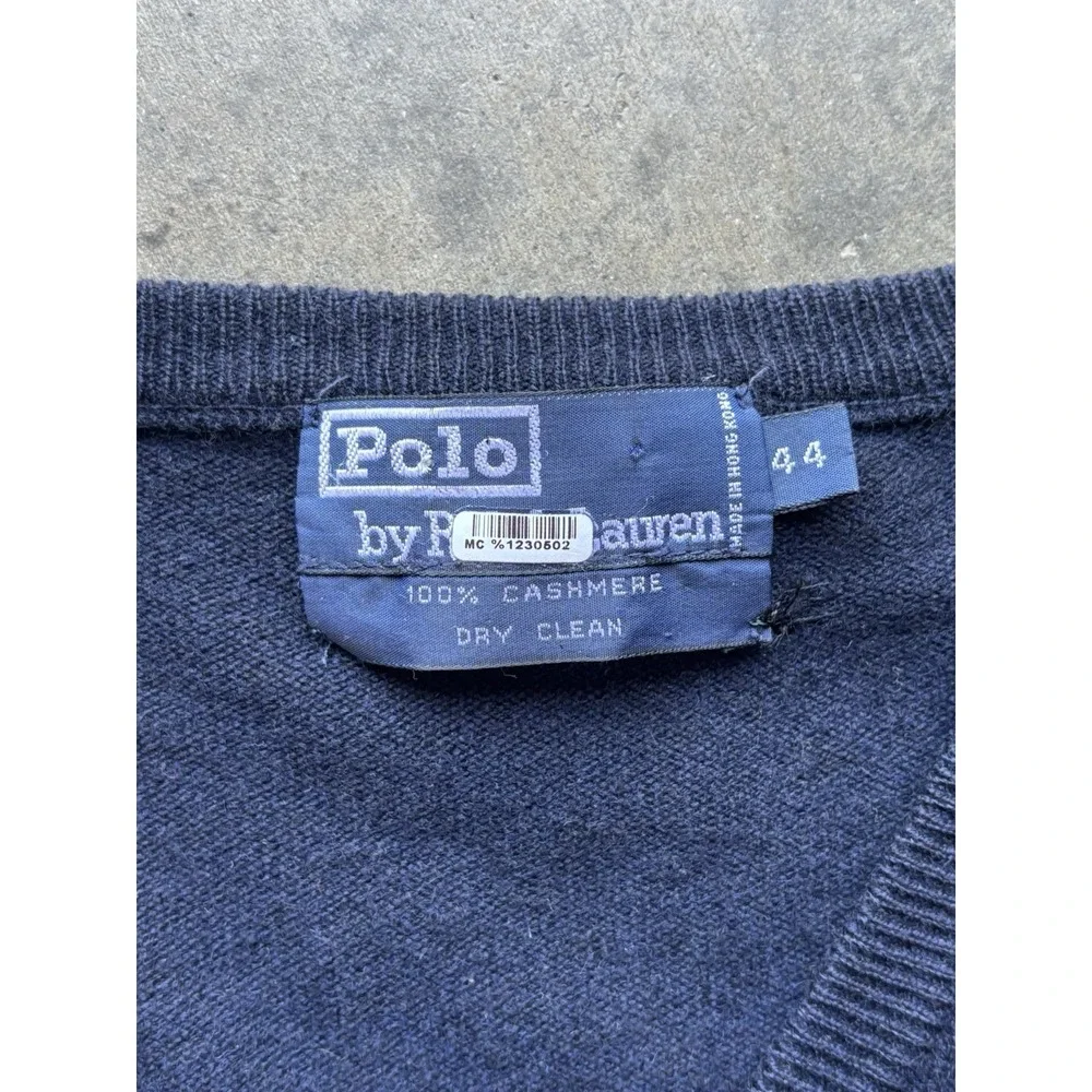 Vintage Polo Ralph Lauren 100% Cashmere V-Neck Sweater Mens Size 44/XL Navy Blue